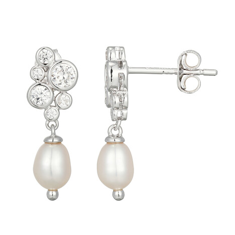 Boucles d'oreilles en argent et Perle blanche de culture d'eau douce