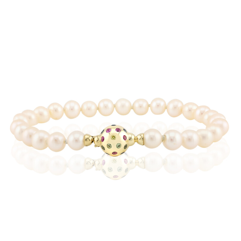 LES POULETTES Armband – Weiße Süßwasserperlen & Matte Perlen, 925 Silber, Designerschmuck