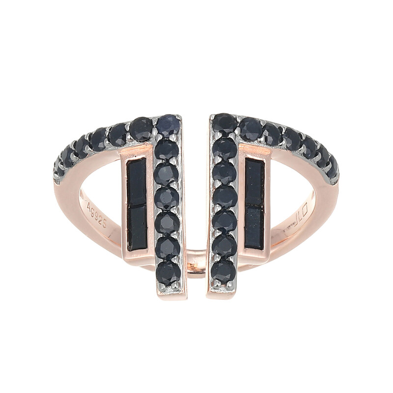 Zafiro negro Anillo de plata chapado en oro rosa