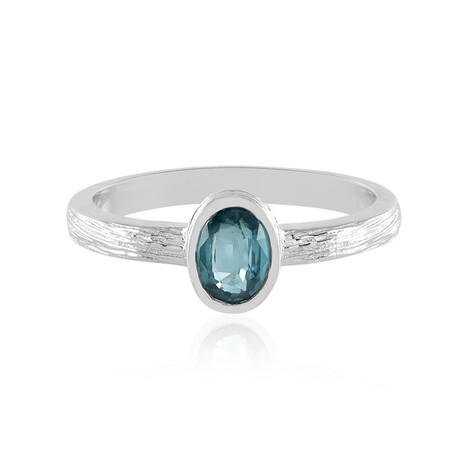 Anello in argento con Cianite Blu Foglia di Tè