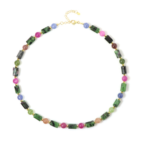 Zilveren halsketting met robijn zoisietstenen (Riya)