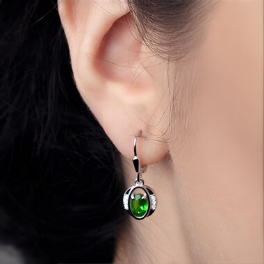 Russian Diopside Silver Earrings