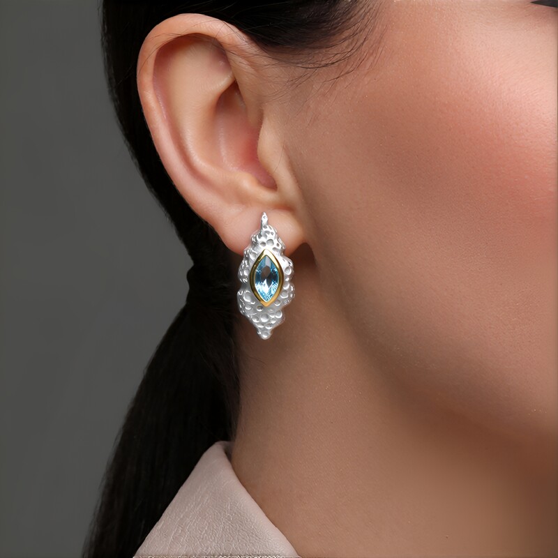 Schweizblauer Topas-Silberohrringe (MONOSONO COLLECTION)