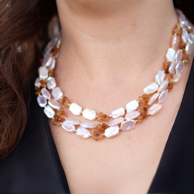 Weiße Süßwasserzuchtperlen-Silberhalskette (Riya)