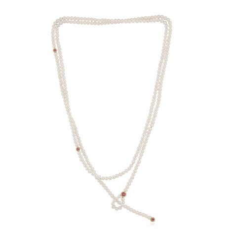 Weiße Süßwasserzuchtperlen-Goldhalskette (Michelle Albala)