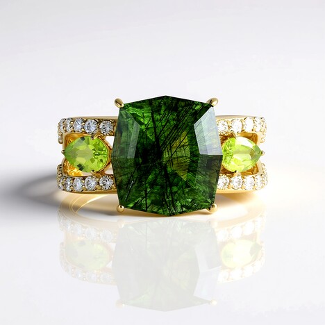 Anello in oro con Peridoto con Ludwigite (de Melo)