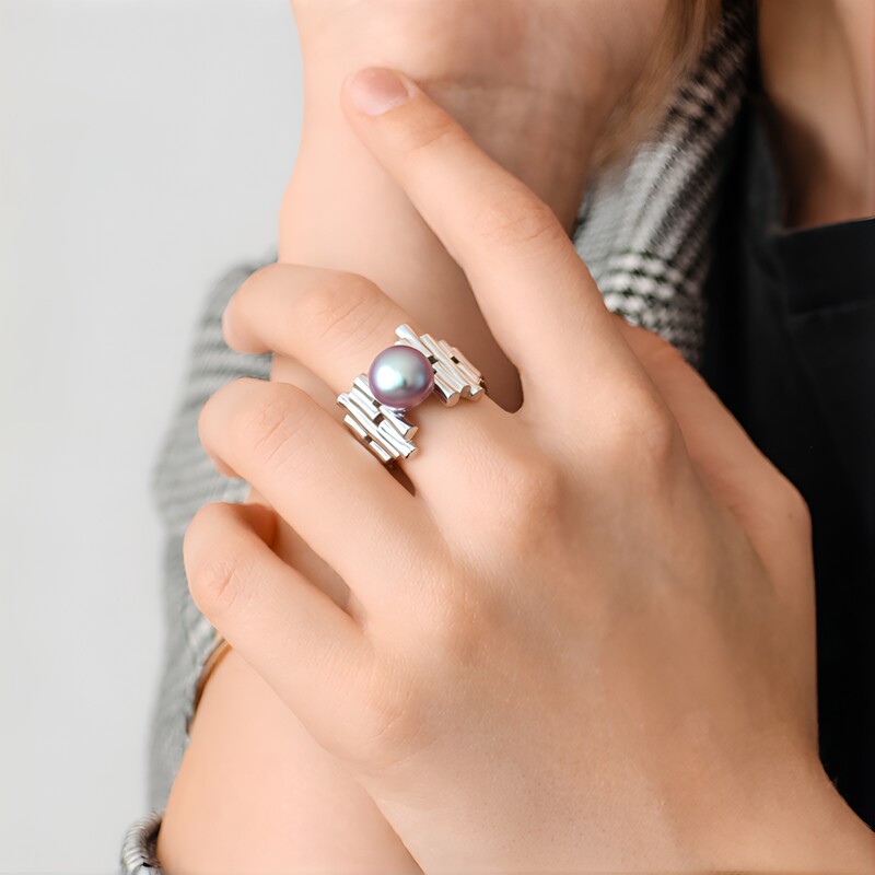 Anillo en plata con Perla Ming púrpura (TPC)