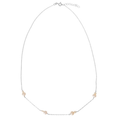 Weiße Süßwasserzuchtperlen-Silberhalskette (Joias do Paraíso)