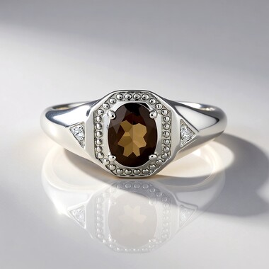 Anello in argento con Quarzo Fumè