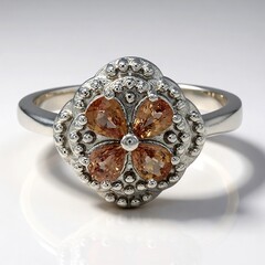 Anello placcato in platino con Zaffiro Padparadscha