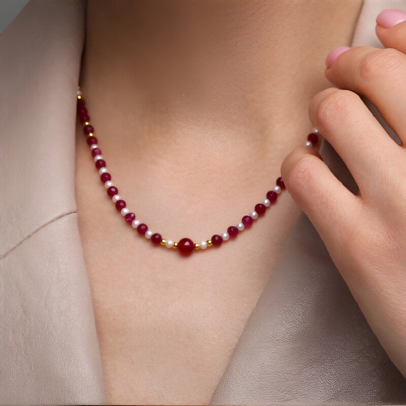 Collana in argento con Agata Rosa (Riya)