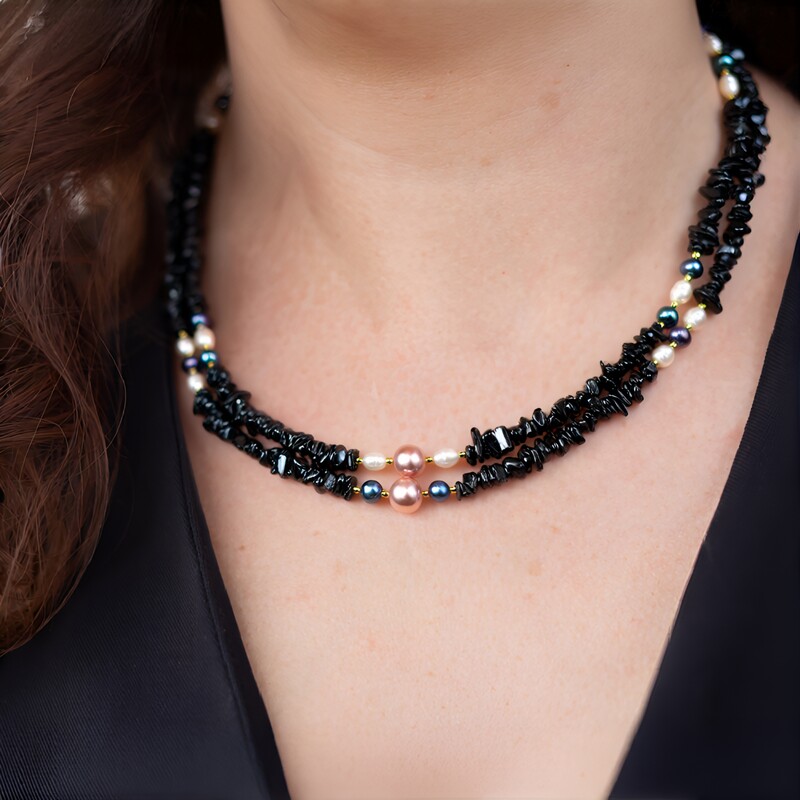 Collier en argent et Perle de culture d'eau douce de couleur pêche (Riya)