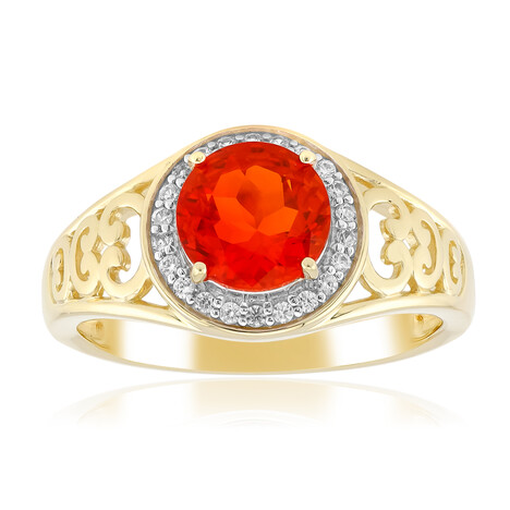 Bague en or et Opale de feu mexicaine AAA