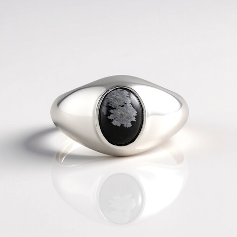 Anello in argento con Ossidiana Fiocco di Neve