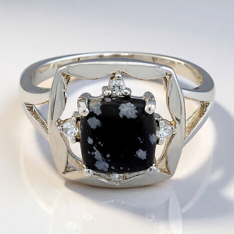 Anello in argento con Ossidiana Fiocco di Neve