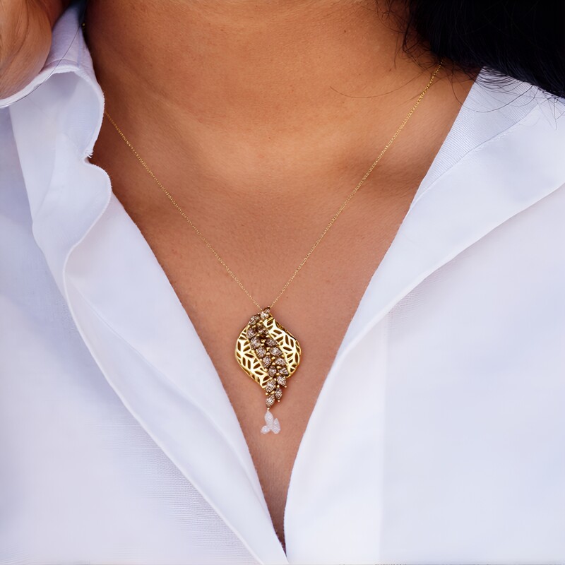 I2 Champagner-Diamant-Goldanhänger (Ornaments by de Melo)