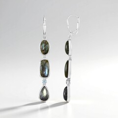 Boucles d'oreilles en argent et Labradorite verte de Maniry