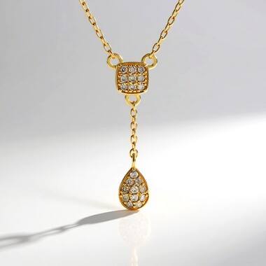 Naszyjnik ze srebra pozłacanego - Diament I2 szampański  (de Melo Essence)