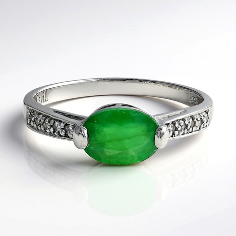 Anello placcato in platino con Smeraldo Bahia