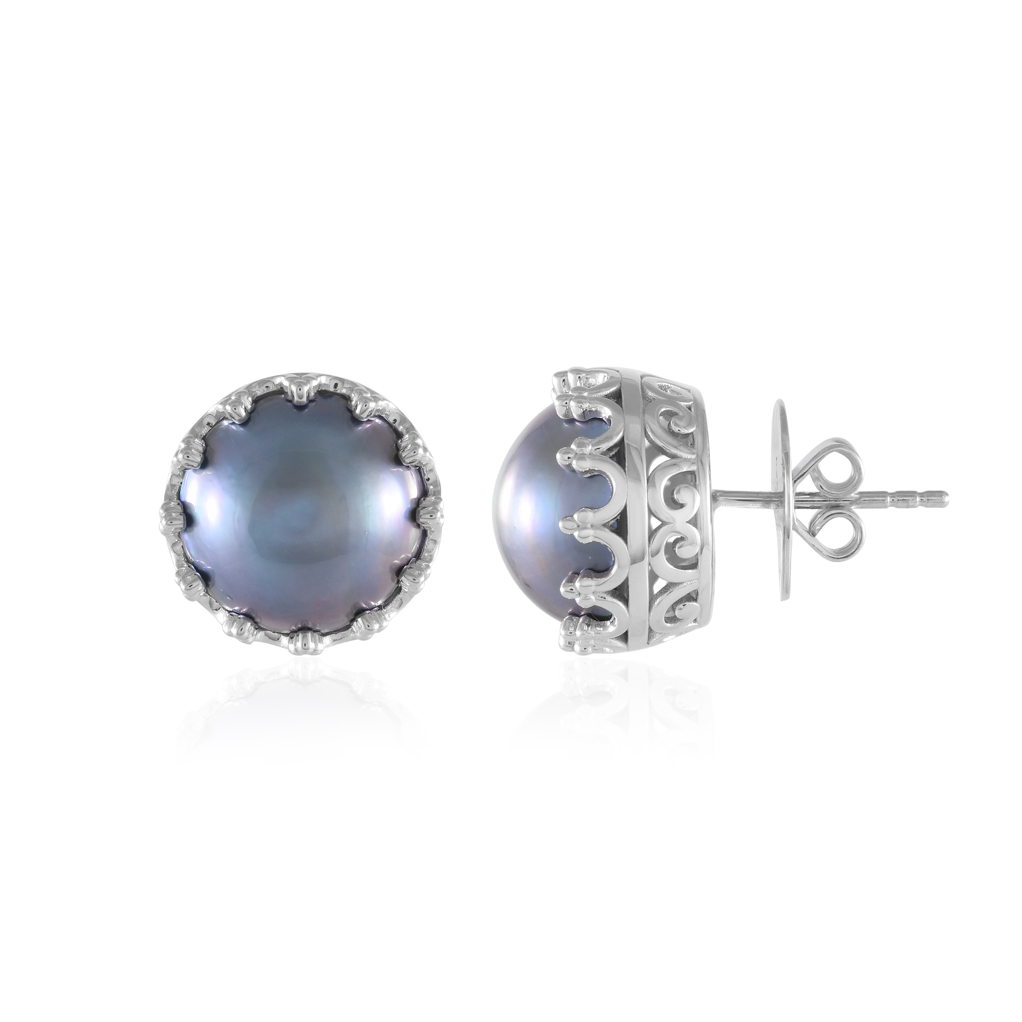 Orecchini Pendenti A Gancio In Conchiglia E Perle Artificiali – Blu Argento Grigio, Rotondi, Vintage, Fatti A Mano