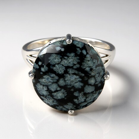 Anello in argento con Ossidiana Fiocco di Neve