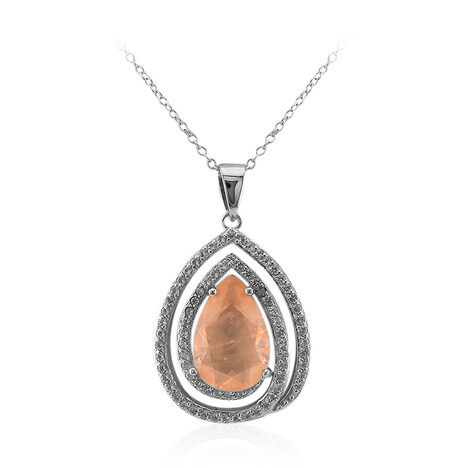 Pfirsichfarbener Pastell-Quarz-Silberhalskette