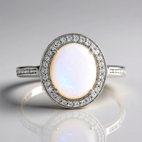 Anello in argento con Pietra di Luna Arcobaleno della Tanzania