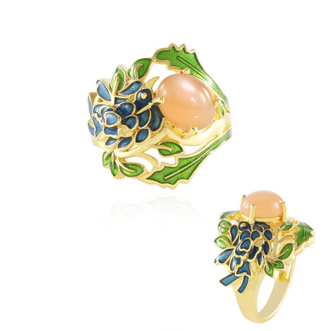 Anillo en plata con Piedra de luna melocotón (Adela Silber)