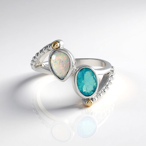 Anello in argento con Opale Blu dell'Etiopia (Granulieren)