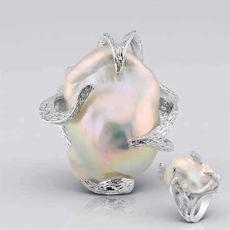 Anello in argento con Perla d'Acqua Dolce Bianca (TPC)