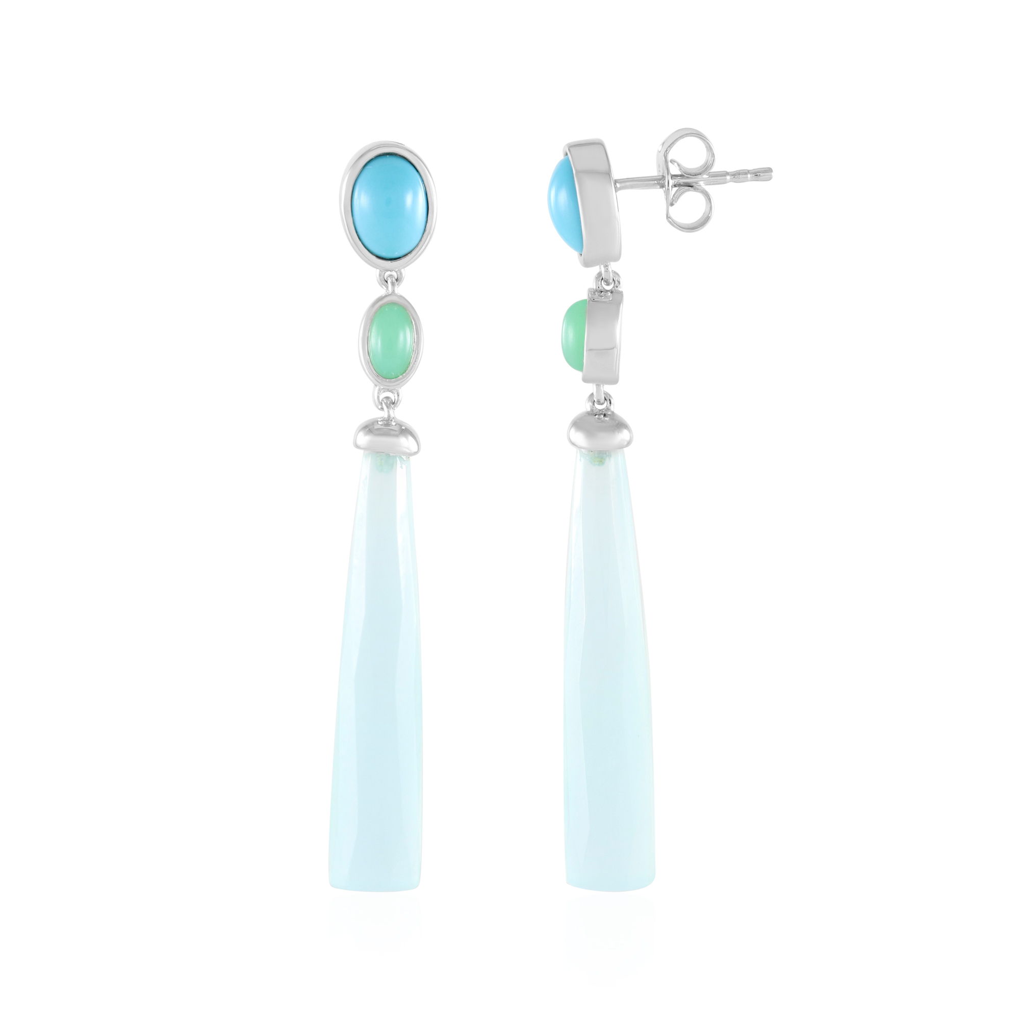 Bijoux et Objets - Orecchini con calcedonio verde in argento 925 - Dimensione della pietra 7mm