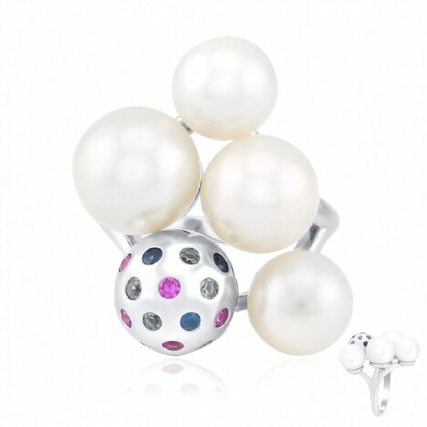 Gouden ring met een Witte zoetwater kweekparel (Michelle Albala)