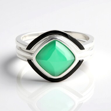 Anillo en plata con Calcedonia verde