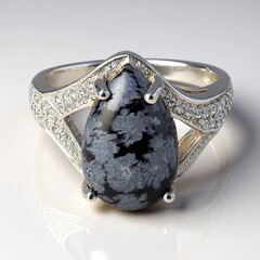 Anello in argento con Ossidiana Fiocco di Neve