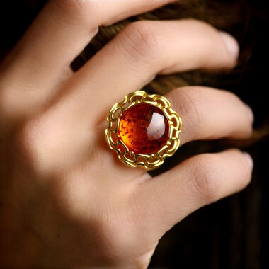 Bague en argent et Ambre baltique couleur cognac (dagen)