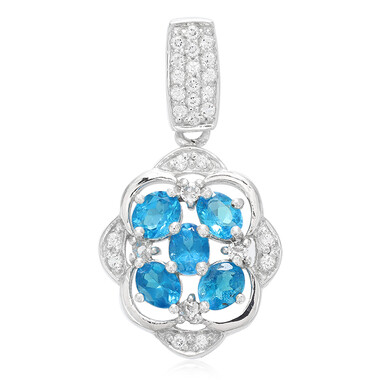 Pendentif en argent et Apatite bleu néon