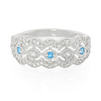 Anello in argento con Apatite Blu Neon e Zaffiro Bianco