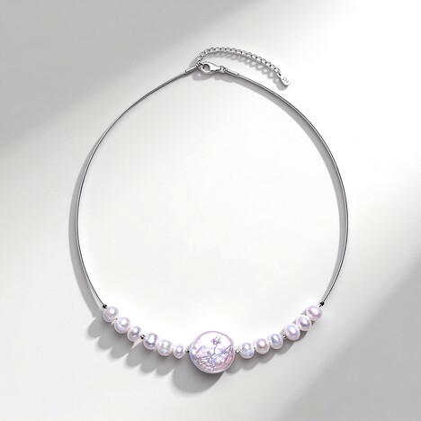 Collana in argento con Perla d'Acqua Dolce Bianca