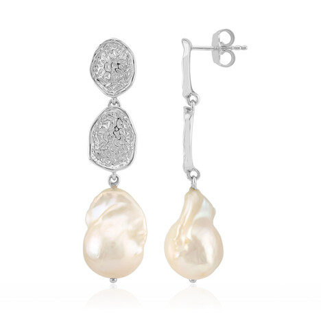 Pendientes en plata con Perla blanca Freshwater (MONOSONO COLLECTION)
