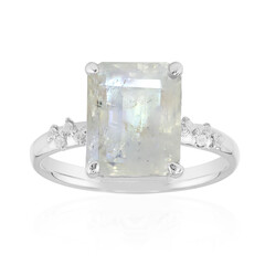 Bague en argent et Pierre de Lune arc-en-ciel