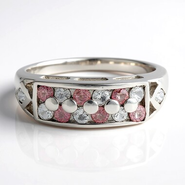 Zilveren ring met Ceylon roze saffieren