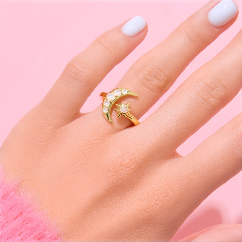 Regenbogen-Mondstein-Silberring