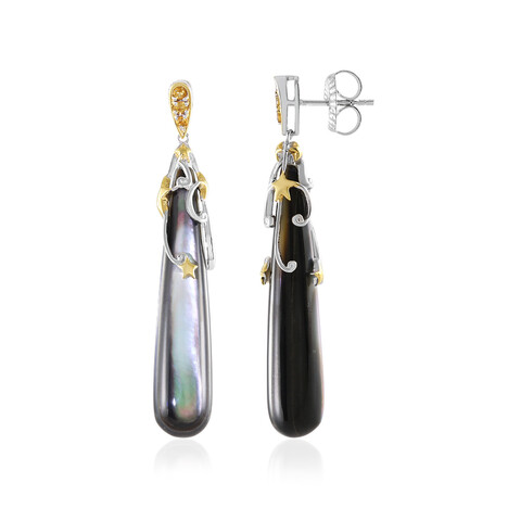 Schwarzes Perlmutt-Silberohrringe (Gems en Vogue)