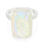 Zilveren ring met een parel-glinster glitterkwarts