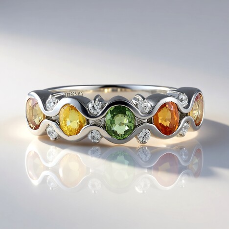Anello in argento con Zaffiro Fancy