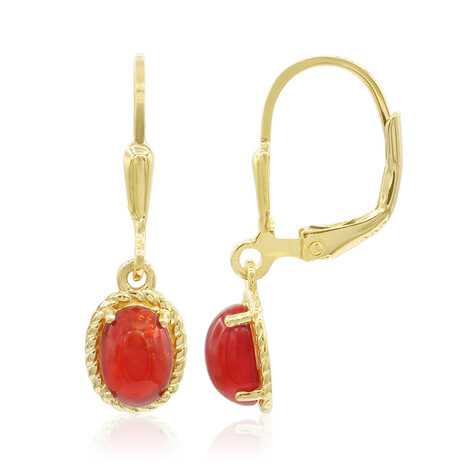 Boucles d'oreilles en argent et Opale rouge d'Éthiopie