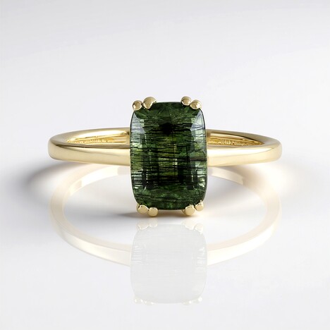 Bague en or et Péridot à inclusions de ludwigite (de Melo)