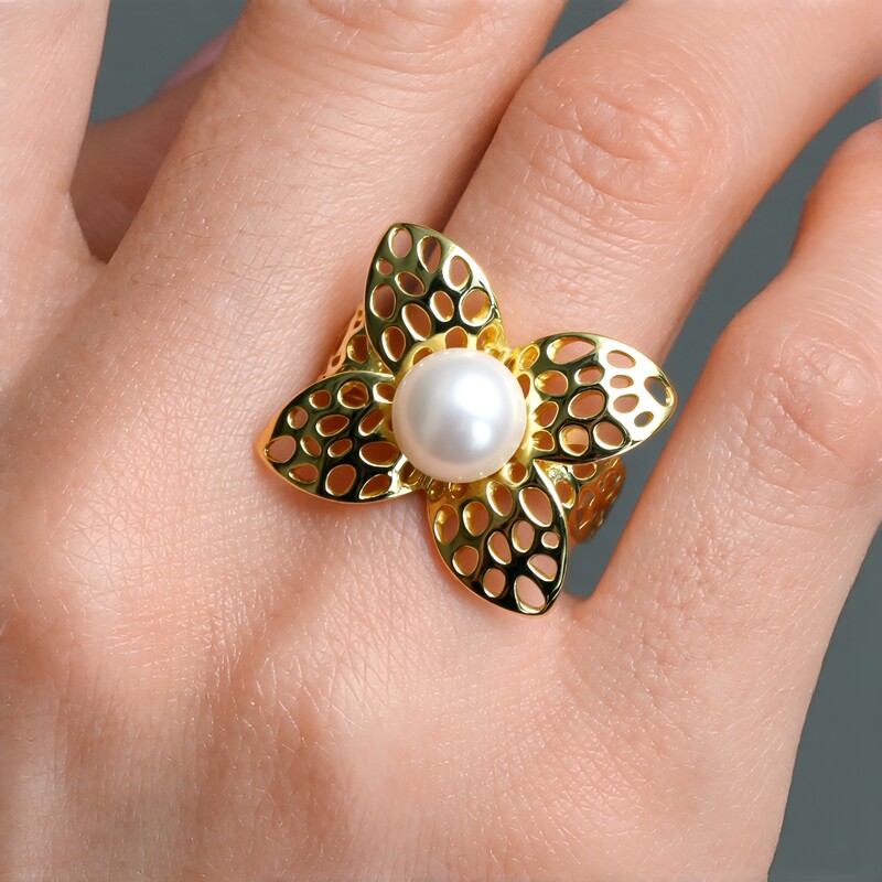 White Freshwater Pearl Silver Ring (TPC)