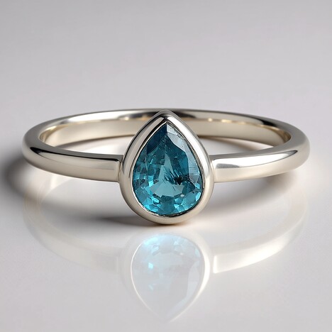 Anello in argento con Cianite Blu Foglia di Tè