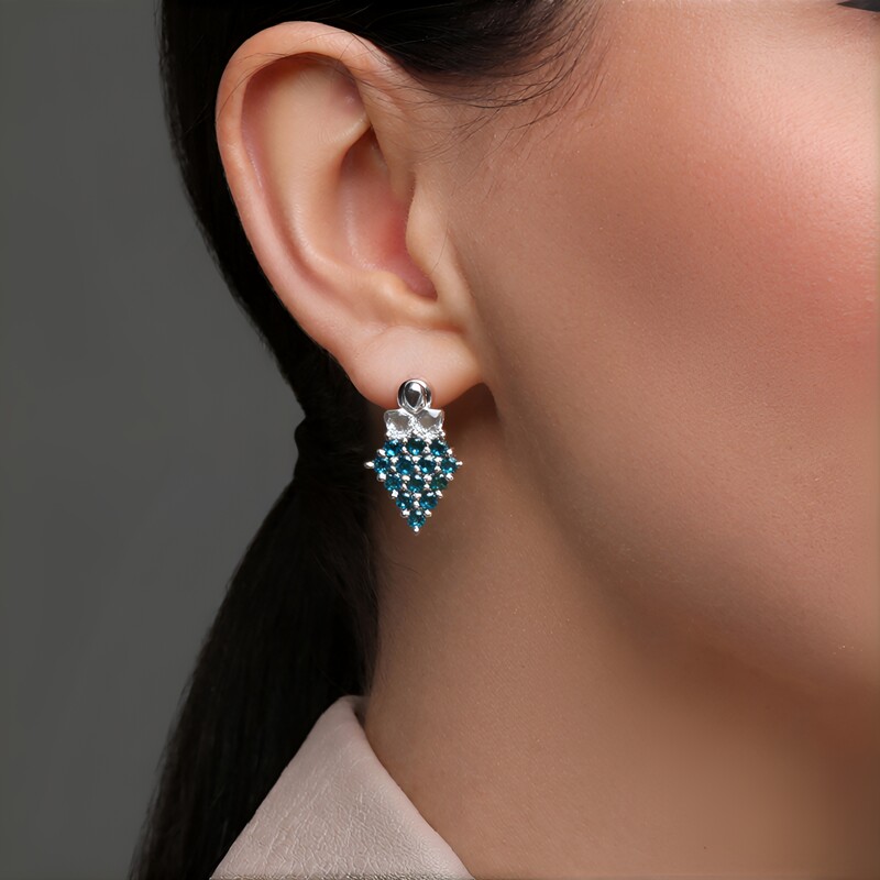 Fancy Diamond Silver Earrings